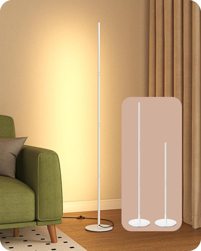 EDISHINE 2 db Állólámpa Szett - Fehér LED Padlólámpa, Szabályozható Fényerő, 3000K Meleg Fény, 146 cm Állítható Magasság, Memória Funkcióval - 2 PACK, White