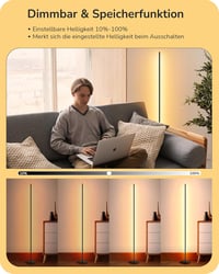 EDISHINE 2 db Állólámpa Szett - Fekete LED Padlólámpa, Szabályozható Fényerő, 3000K Meleg Fehér, 146 cm Állítható Magasság, Memória Funkcióv 2