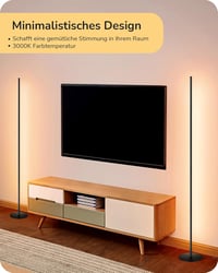EDISHINE 2 db Állólámpa Szett - Fekete LED Padlólámpa, Szabályozható Fényerő, 3000K Meleg Fehér, 146 cm Állítható Magasság, Memória Funkcióv 3