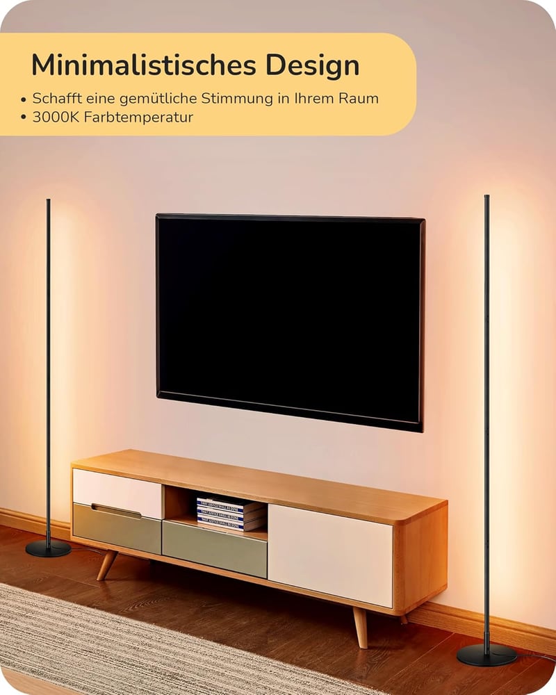 EDISHINE 2 db Állólámpa Szett - Fekete LED Padlólámpa, Szabályozható Fényerő, 3000K Meleg Fehér, 146 cm Állítható Magasság, Memória Funkcióv