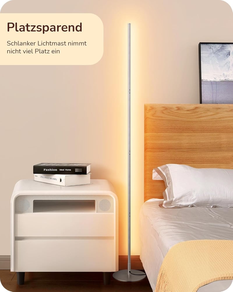 EDISHINE 2db LED Állólámpa Dimmer Funkcióval, Meleg Fehér 3000K, 146cm Magasságig Állítható, Ezüst