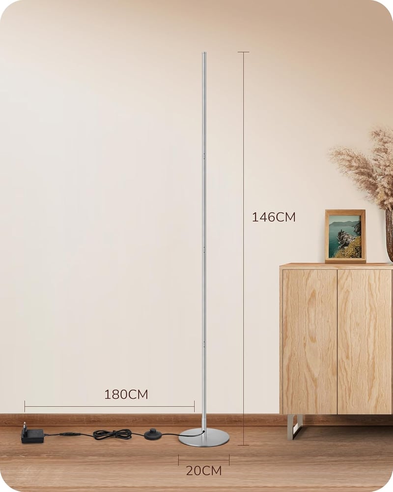 EDISHINE 2db LED Állólámpa Dimmer Funkcióval, Meleg Fehér 3000K, 146cm Magasságig Állítható, Ezüst