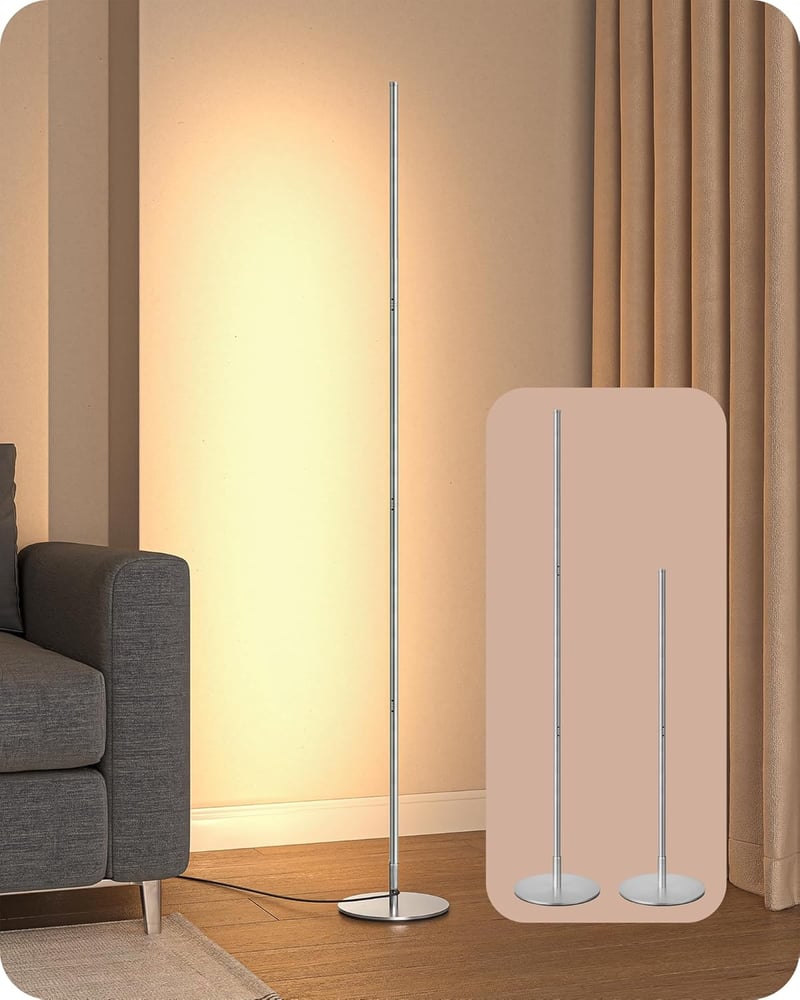 EDISHINE 2db LED Állólámpa Dimmer Funkcióval, Meleg Fehér 3000K, 146cm Magasságig Állítható, Ezüst