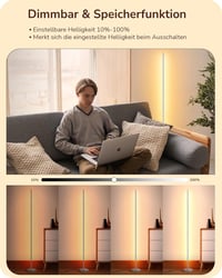 EDISHINE 2db LED Állólámpa Dimmer Funkcióval, Meleg Fehér 3000K, 146cm Magasságig Állítható, Ezüst 2