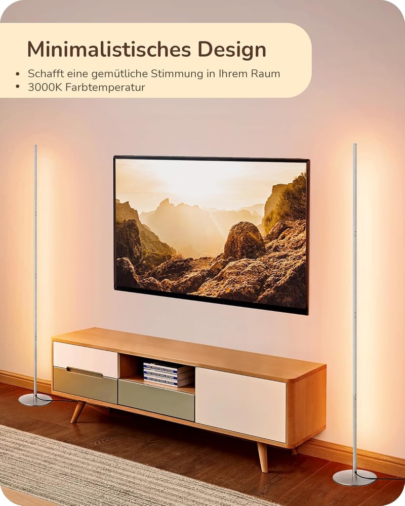 EDISHINE 2db LED Állólámpa Dimmer Funkcióval, Meleg Fehér 3000K, 146cm Magasságig Állítható, Ezüst
