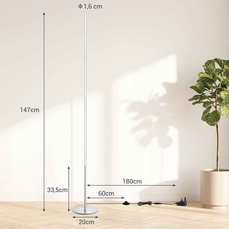 EDISHINE 2x LED Álló Lámpa 147cm Dimmelhető Meleg Fehér Modern Szobai Világítás