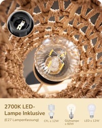 EDISHINE 3-ágú vintage állólámpa polccal és rattan árnyéklóval, 178 cm, E27 foglalattal 9