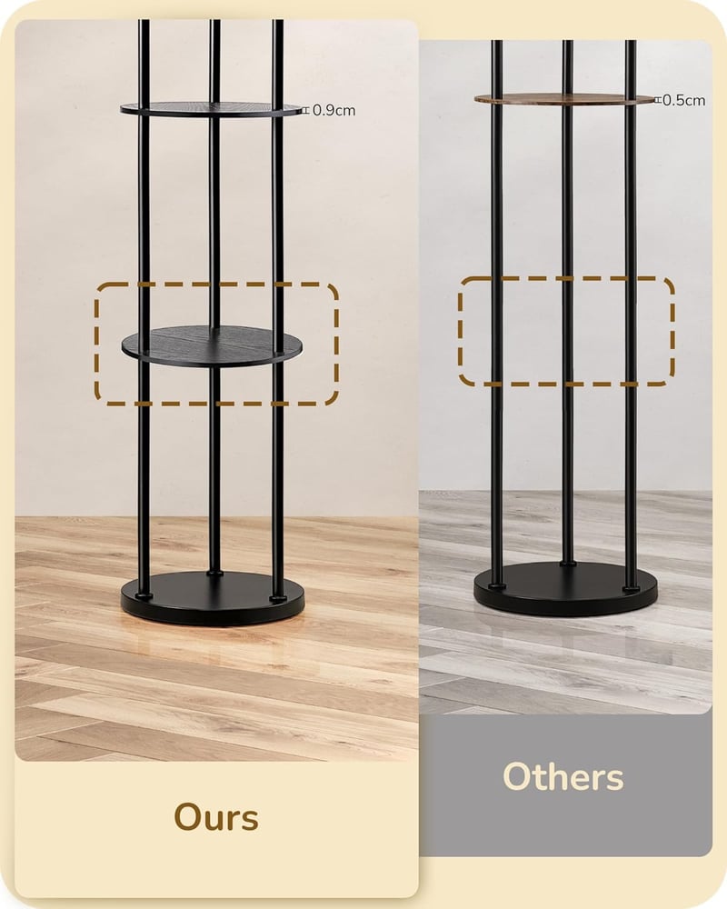 EDISHINE 3-ágú vintage állólámpa polccal és rattan árnyéklóval, 178 cm, E27 foglalattal