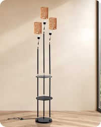 EDISHINE 3-ágú vintage állólámpa polccal és rattan árnyéklóval, 178 cm, E27 foglalattal 5