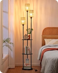 EDISHINE 3-ágú vintage állólámpa polccal és rattan árnyéklóval, 178 cm, E27 foglalattal 7