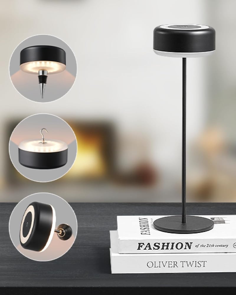 Lampă de masă EDISHINE 4 în 1 cu control tactil și încărcare magnetică, IP54, 4400 mAh - negru