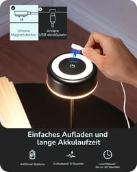 Lampă de masă EDISHINE 4 în 1 cu control tactil și încărcare magnetică, IP54, 4400 mAh - negru 5