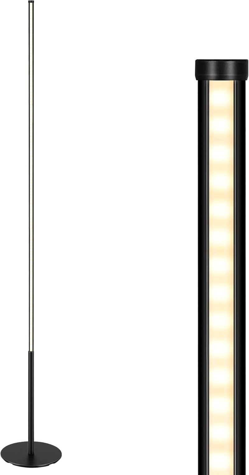 EDISHINE Állólámpa - Fekete Alumínium LED Padlólámpa 3000K Meleg Fénnyel, Szabályozható Fényerővel, Lábkapcsolóval, 1100 Lumen, 147 cm Magas
