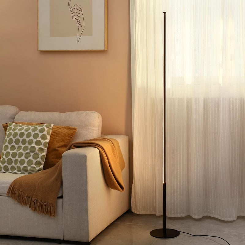 EDISHINE Állólámpa - Fekete Alumínium LED Padlólámpa 3000K Meleg Fénnyel, Szabályozható Fényerővel, Lábkapcsolóval, 1100 Lumen, 147 cm Magas