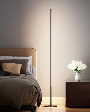 EDISHINE Lampă de podea - Lampă LED de podea din aluminiu negru, cu lumină caldă 3000K, intensitate reglabilă, întrerupător de picior, 1100 lumeni, 147 cm înălțime