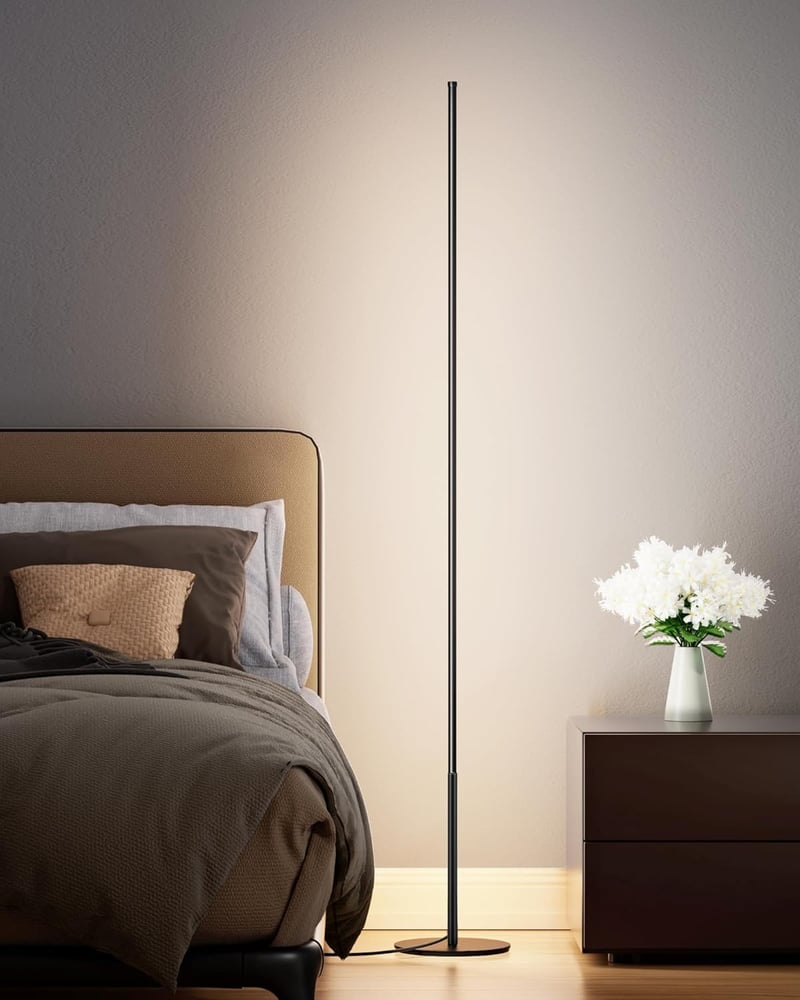 EDISHINE Állólámpa - Fekete Alumínium LED Padlólámpa 3000K Meleg Fénnyel, Szabályozható Fényerővel, Lábkapcsolóval, 1100 Lumen, 147 cm Magas