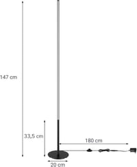 EDISHINE Állólámpa - Fekete Alumínium LED Padlólámpa 3000K Meleg Fénnyel, Szabályozható Fényerővel, Lábkapcsolóval, 1100 Lumen, 147 cm Magas 5