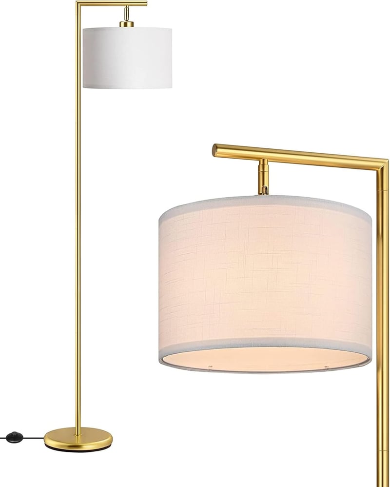 EDISHINE arany ívlámpa állólámpa linen árnyékolóval, E27 LED, 160 cm, nappali hálószoba