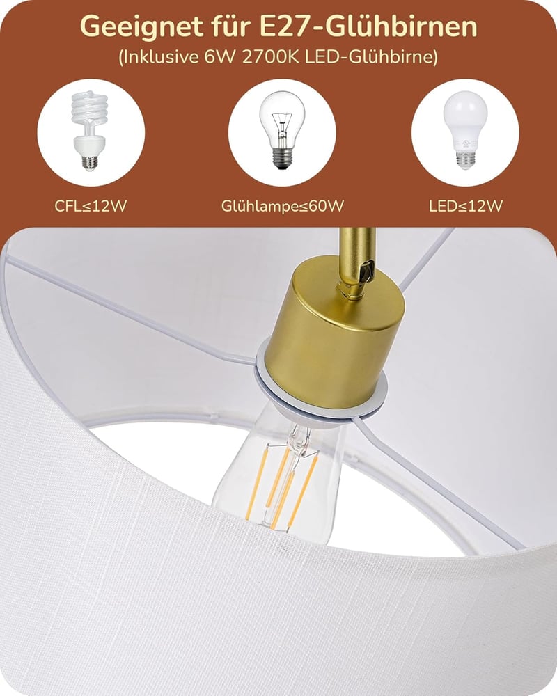 EDISHINE arany ívlámpa állólámpa linen árnyékolóval, E27 LED, 160 cm, nappali hálószoba