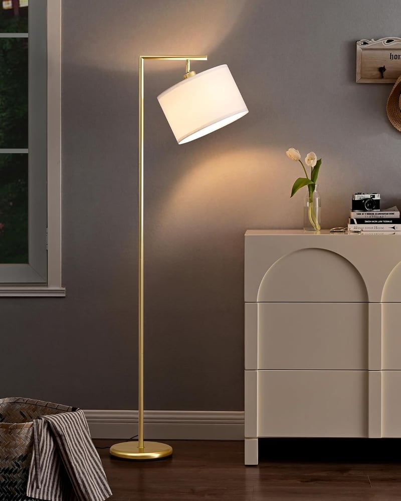 EDISHINE arany ívlámpa állólámpa linen árnyékolóval, E27 LED, 160 cm, nappali hálószoba