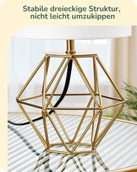 EDISHINE Asztali Lámpa Fehér Linen Árnyékolóval és Arany Gyémánt Talppal E14 LED 4