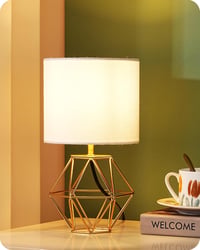 EDISHINE Asztali Lámpa Fehér Linen Árnyékolóval és Arany Gyémánt Talppal E14 LED 2