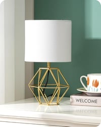 EDISHINE Asztali Lámpa Fehér Linen Árnyékolóval és Arany Gyémánt Talppal E14 LED 1