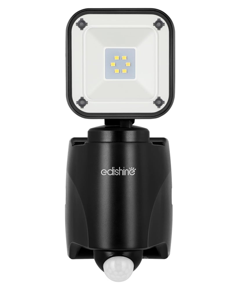 EDISHINE LED reflektor na baterije sa senzorom pokreta - 300 lumena IP44 vodootporna vanjska svjetiljka, podesive glave, 6000K, za garažu, vrt