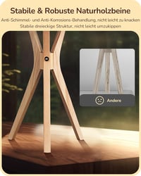 EDISHINE Fa Éjjeli Lámpa - Vintage Tripod Asztali Lámpa Len Lámpaernyővel, LED E27 Foglalattal, Bézs/Natúr Fa, Hálószobába, Nappaliba 2