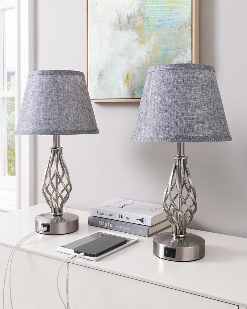 Lampă de noapte LED cu senzor tactil EDISHINE cu port de încărcare USB - gri - 2 bucăți