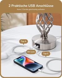 Lampă de noapte LED cu senzor tactil EDISHINE cu port de încărcare USB - gri - 2 bucăți 3