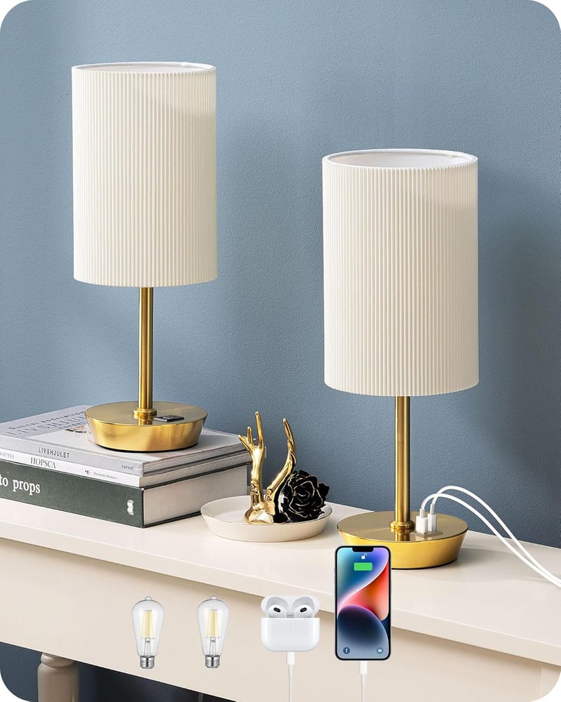 EDISHINE LED éjjelilámpa érintésvezérelt 2 darab asztali lámpa USB töltővel arany