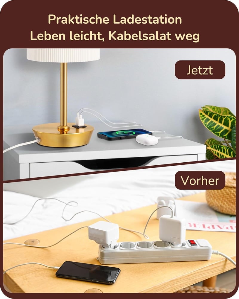 EDISHINE LED éjjelilámpa érintésvezérelt 2 darab asztali lámpa USB töltővel arany