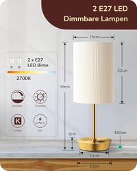 EDISHINE LED éjjelilámpa érintésvezérelt 2 darab asztali lámpa USB töltővel arany 4