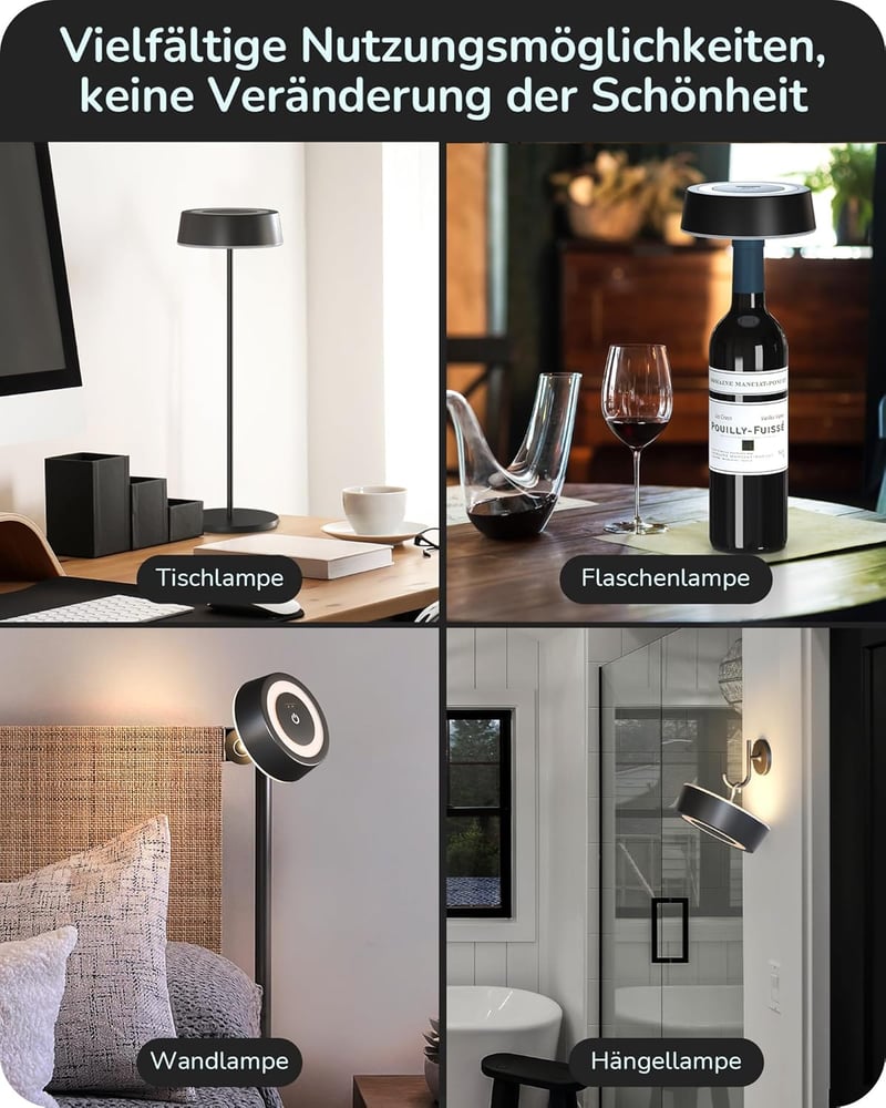 EDISHINE Wireless Éjjeli Lámpa Mágneses Töltéssel, Dimmer, IP54 Vízálló