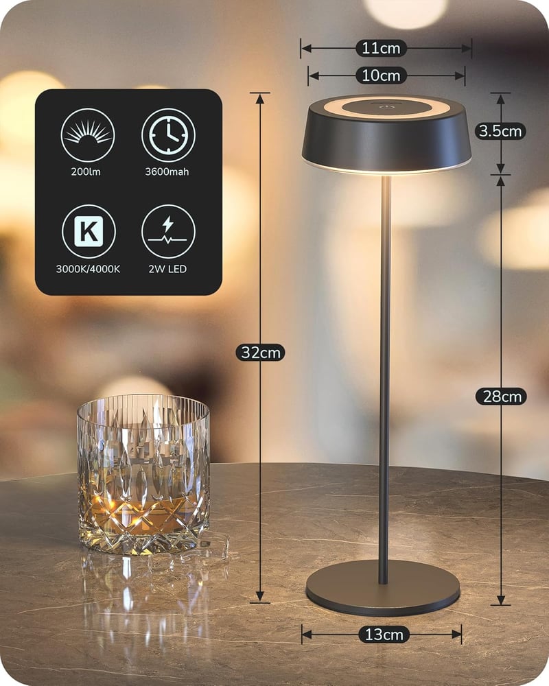 EDISHINE Wireless Éjjeli Lámpa Mágneses Töltéssel, Dimmer, IP54 Vízálló