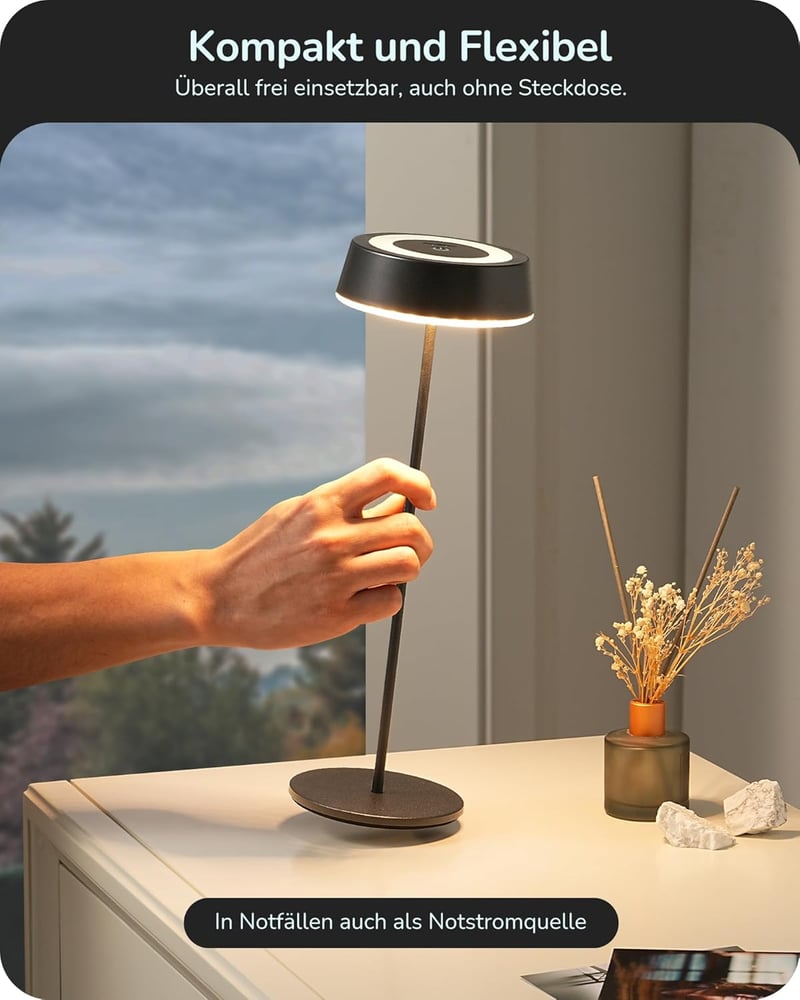 EDISHINE Wireless Éjjeli Lámpa Mágneses Töltéssel, Dimmer, IP54 Vízálló