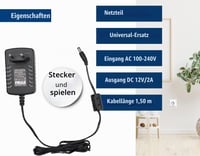 Edision 12V/2A 2-pin EÚ napájací adaptér – Piccollino S2+T2/C, Ping S2+T2/C, OS Nino+, OS Nino Pro, OS Mini 4K, OS Mio+ 4K, HDMI modulátor DVB-T Ko 2