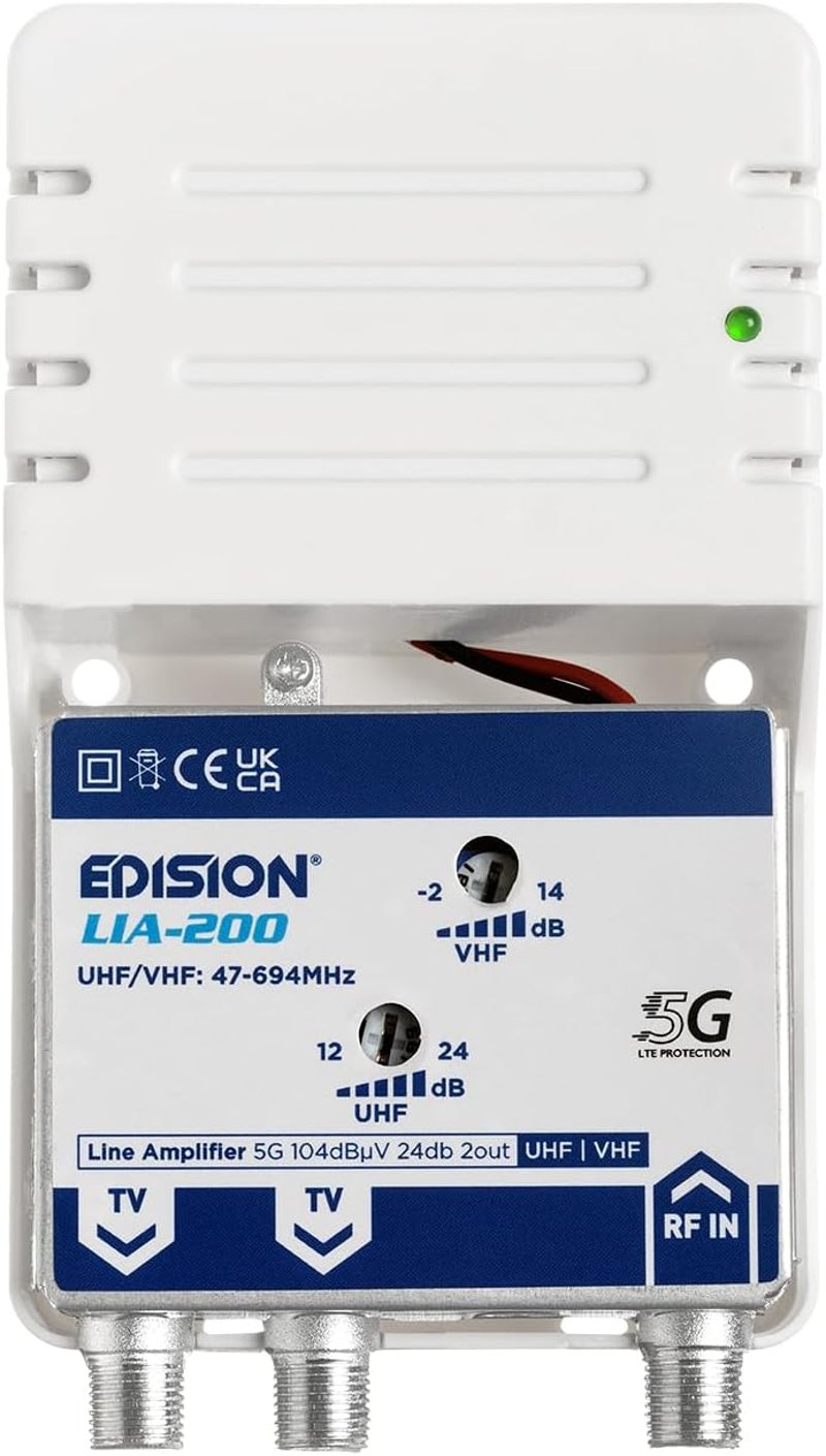 Edision LIA-200 UHF/VHF erősítő kábel- és földi TV-hez, 5G LTE szűrő - LIA-200 2 Output House Connection Amplifier