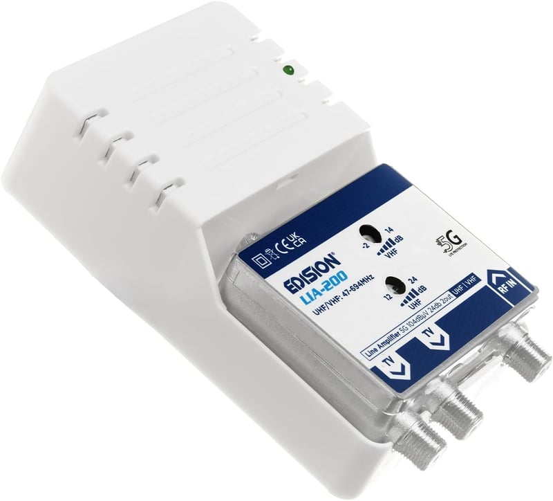 Edision LIA-200 UHF/VHF erősítő kábel- és földi TV-hez, 5G LTE szűrő - LIA-200 2 Output House Connection Amplifier