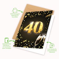 Felicitare de zi de naștere XXL A4 Edition Colibri pentru 40 de ani - Felicitare pliată cu plic pentru femei și bărbați - Ideală pentru cadouri în bani, auriu 5