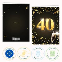 Felicitare de zi de naștere XXL A4 Edition Colibri pentru 40 de ani - Felicitare pliată cu plic pentru femei și bărbați - Ideală pentru cadouri în bani, auriu 4