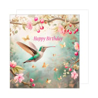 Felicitare de zi de naștere pătrată Edition Seidel Premium cu plic - Felicitare Happy Birthday cu motiv de colibri, flori și natură pentru bărbați, femei și copii (GQ200 SW024) 1