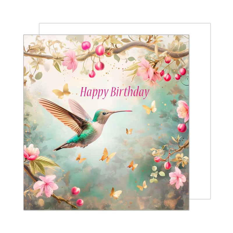 Felicitare de zi de naștere pătrată Edition Seidel Premium cu plic - Felicitare Happy Birthday cu motiv de colibri, flori și natură pentru bărbați, femei și copii (GQ200 SW024)