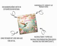 Felicitare de zi de naștere pătrată Edition Seidel Premium cu plic - Felicitare Happy Birthday cu motiv de colibri, flori și natură pentru bărbați, femei și copii (GQ200 SW024) 3
