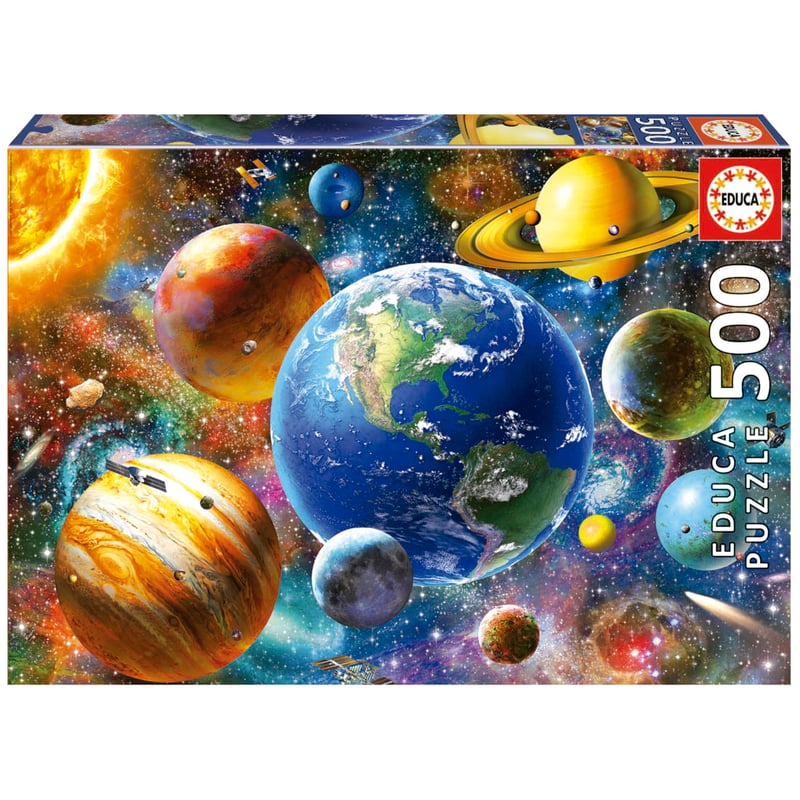 Educa Slnečná sústava, puzzle 500 dielikov pre dospelých a deti od 11 rokov, planéty, vesmír, galaxia, vrátane lepidla na puzzle (18449)