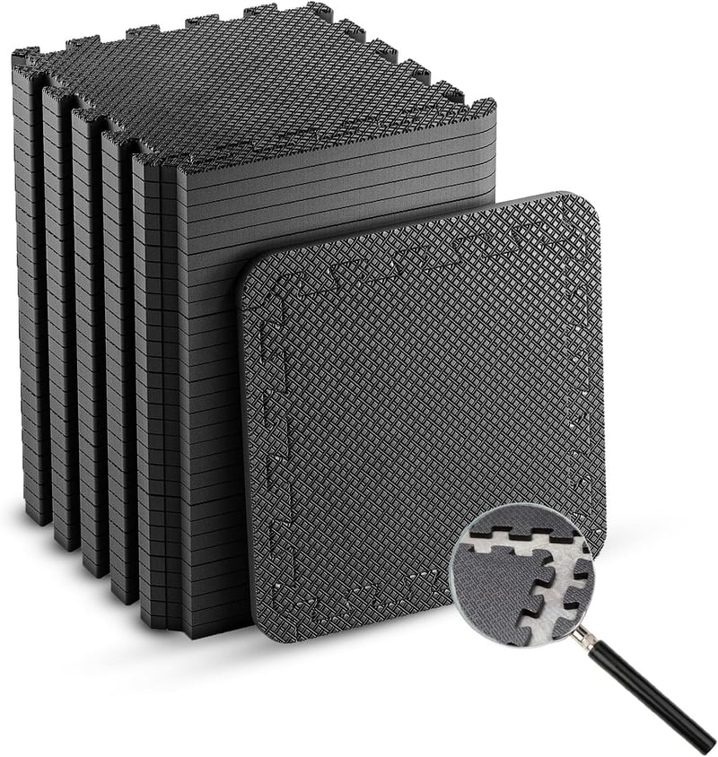 edukit Fekete Padlóvédő Szőnyeg Szett 24 db - 30,5x30,5 cm EVA Puzzle Matrac, Hőszigetelő Sportszőnyeg Edzőterembe, Garázsba, Kempingezéshez
