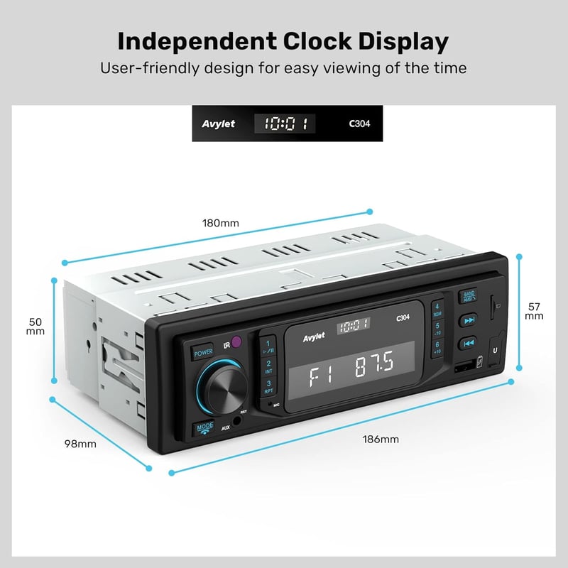 Avylet 1 DIN autórádió Bluetooth 5.0, RDS, 7 színű, 2 USB, MP3