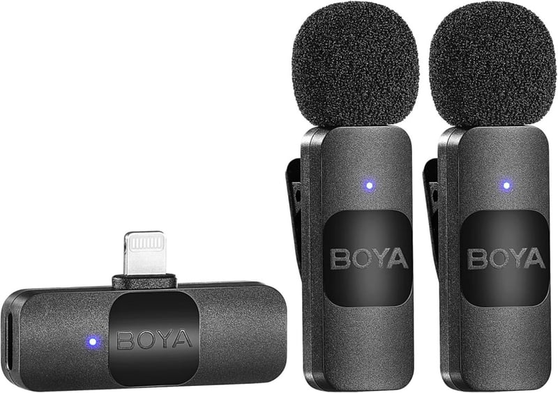 BOYA BY-V2 Vezeték nélküli mikrofon iPhone-hoz, 2.4GHz klip mikrofon vlogging YouTube videózáshoz
