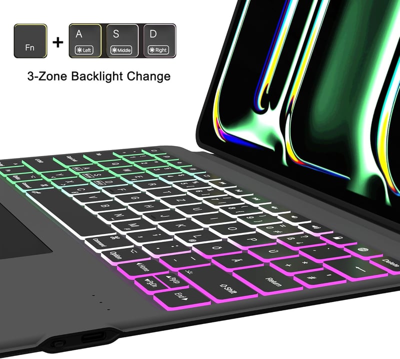 ROOFEI iPad Pro 13 M4 2024 Billentyűzetes Tok - Levehető Bluetooth Billentyűzet Touchpaddal, RGB Háttérvilágítással, Német QWERTZ Kiosztássa